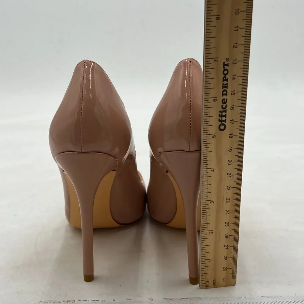 FSJ Nude Patent Pointed Toe Stiletto Heels